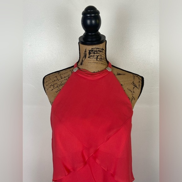 Daymore Couture Silk Layered Midi Dress Sz 10 Pink Halter Neck Rhinestone Fairy - Picture 2 of 9